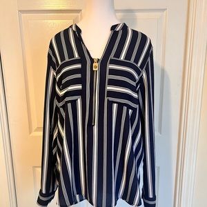 Michael Kors Top- Navy and White Stripes with front gold zipper. Size L